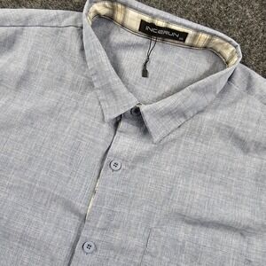 INCERUN Button Up Shirt Mens 2XL Gray Casual Lightweight Short Sleeve Pocket